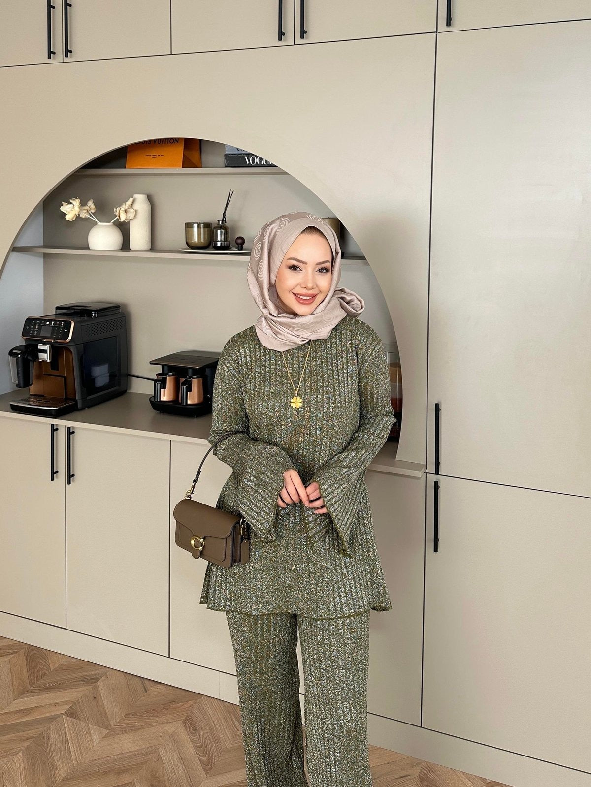 Sally Shimmer Knit Two-Piece Set - Khaki