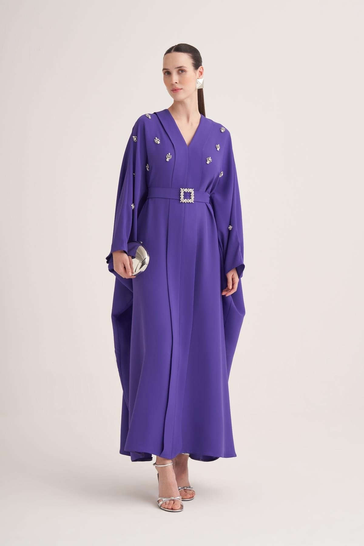 Purple Kaftan with Crystal Hand Embellishments & Jewelled Belt Buckle
