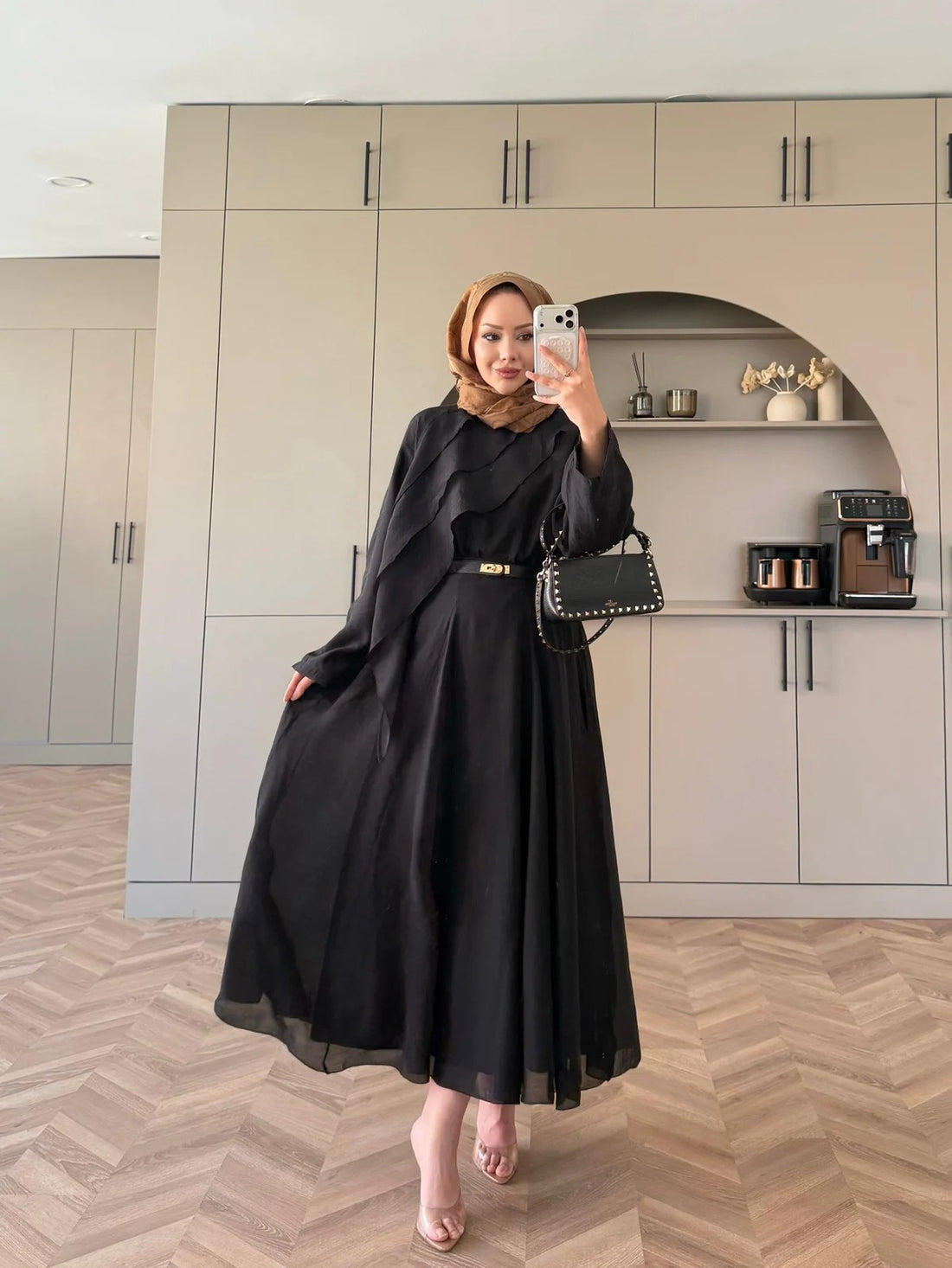 Ruffle Hem Skirt Set in Black