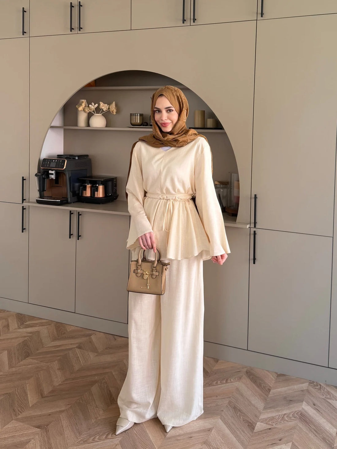 Judy Linen Trouser Set - Two-Piece Co-ord - Beige