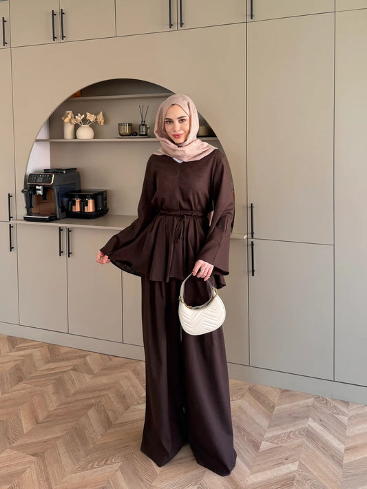 Judy Linen Trouser Set - Two-Piece Co-ord - Brown