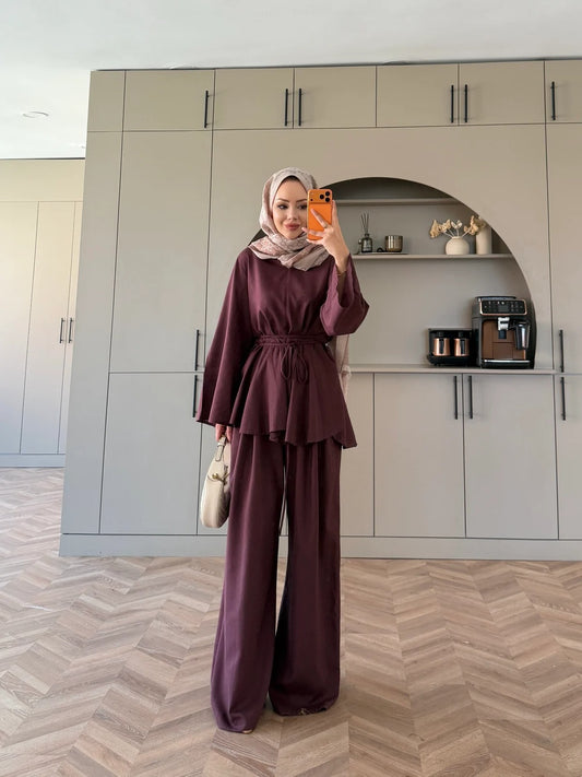 Judy Linen Trouser Set - Two-Piece Co-ord - Burgundy