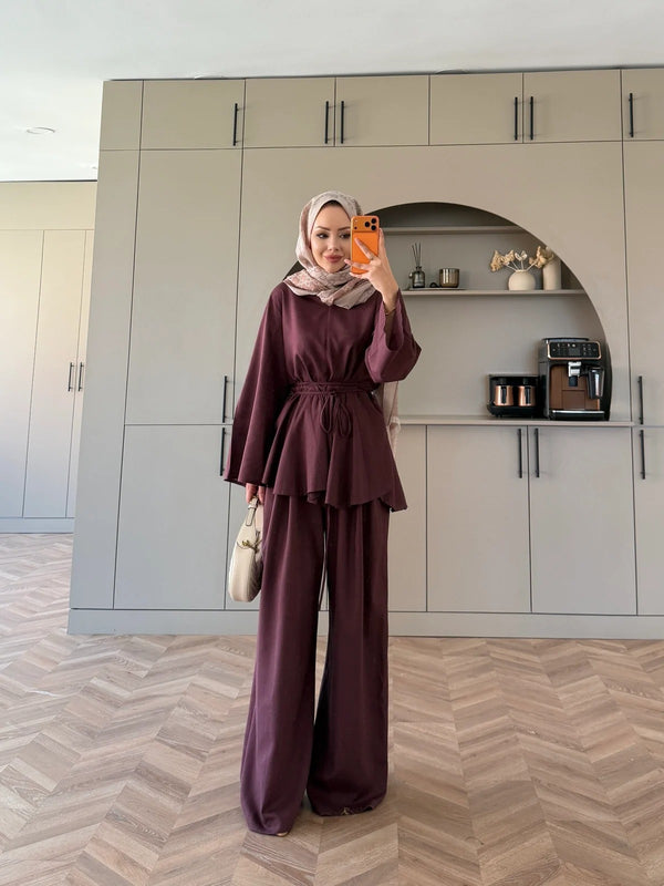 Judy Linen Trouser Set - Two-Piece Co-ord - Burgundy