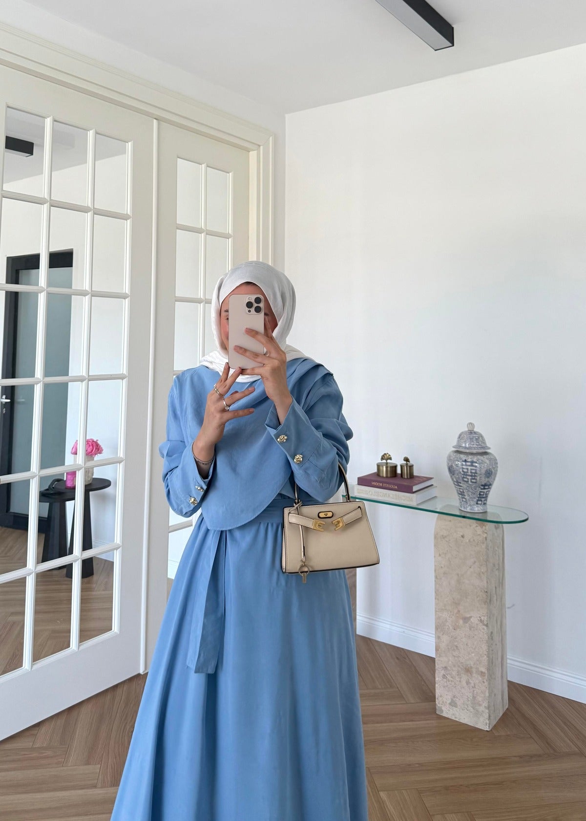 Blue Maxi Dress with Yoke Detail – Modal Fabric
