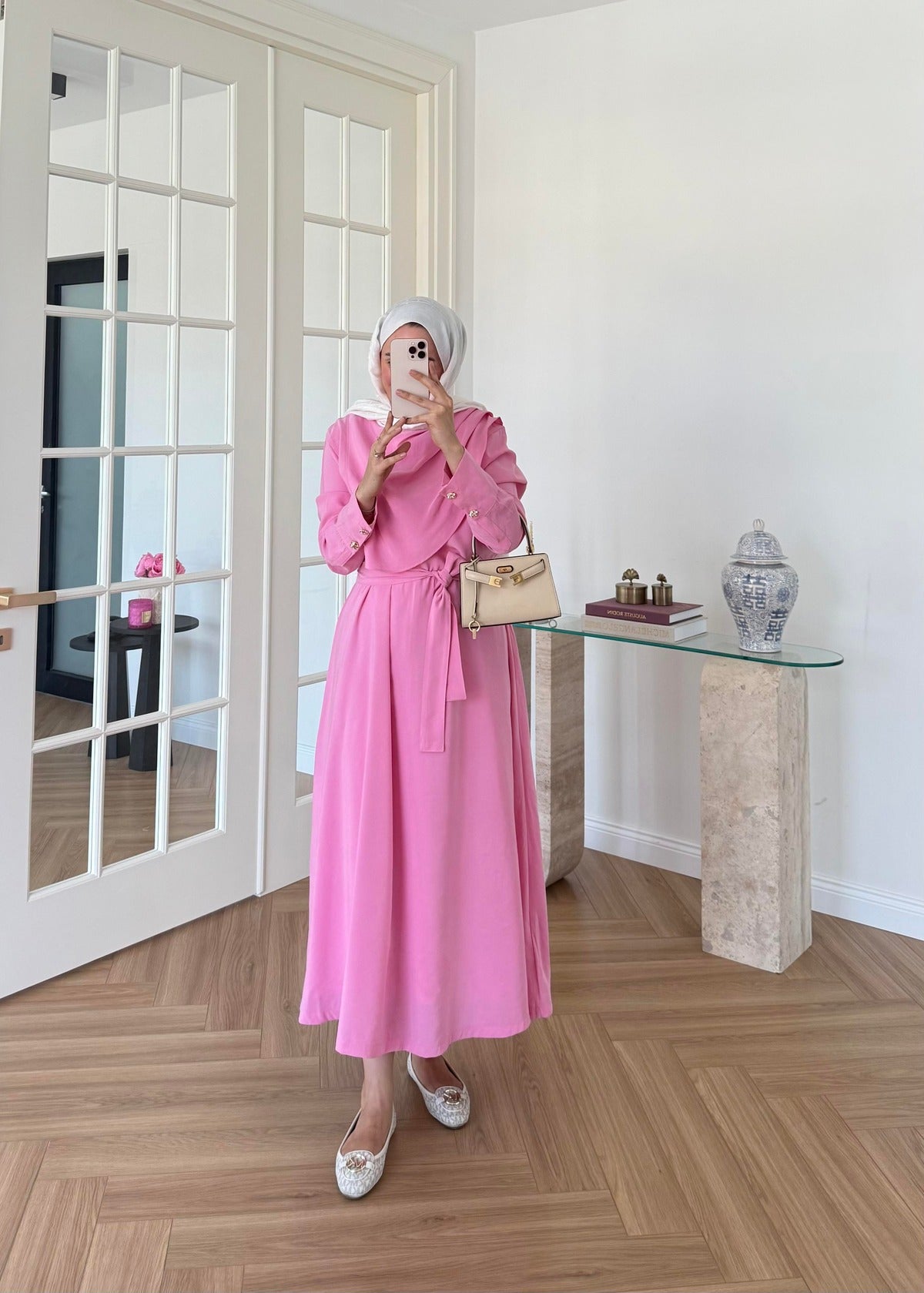 Pink Maxi Dress with Yoke Detail – Modal Fabric