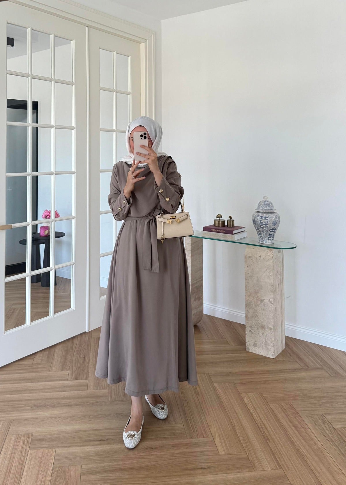 Mink Maxi Dress with Yoke Detail – Modal Fabric