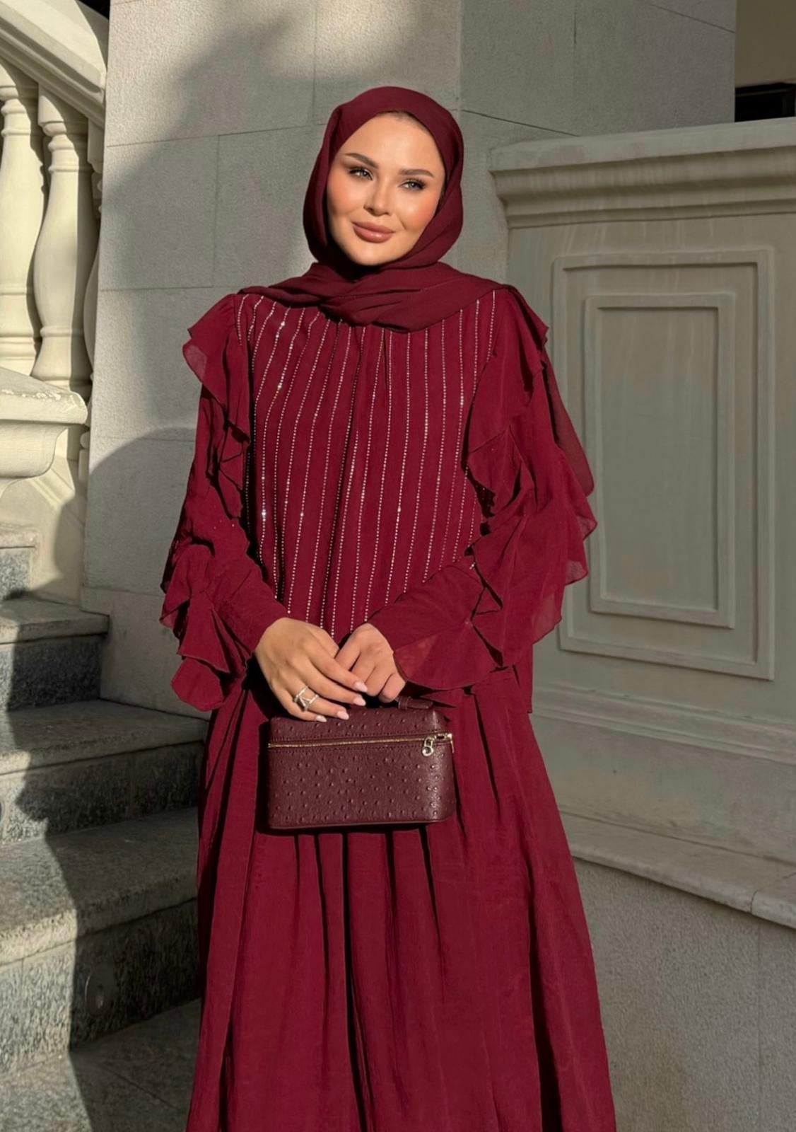 Mia Shimmer Skirt Set – Burgundy