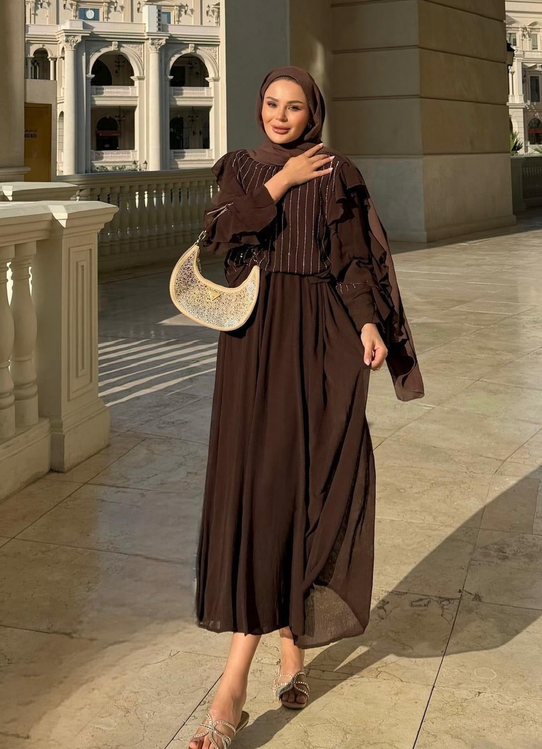 Mia Shimmer Skirt Set – Brown