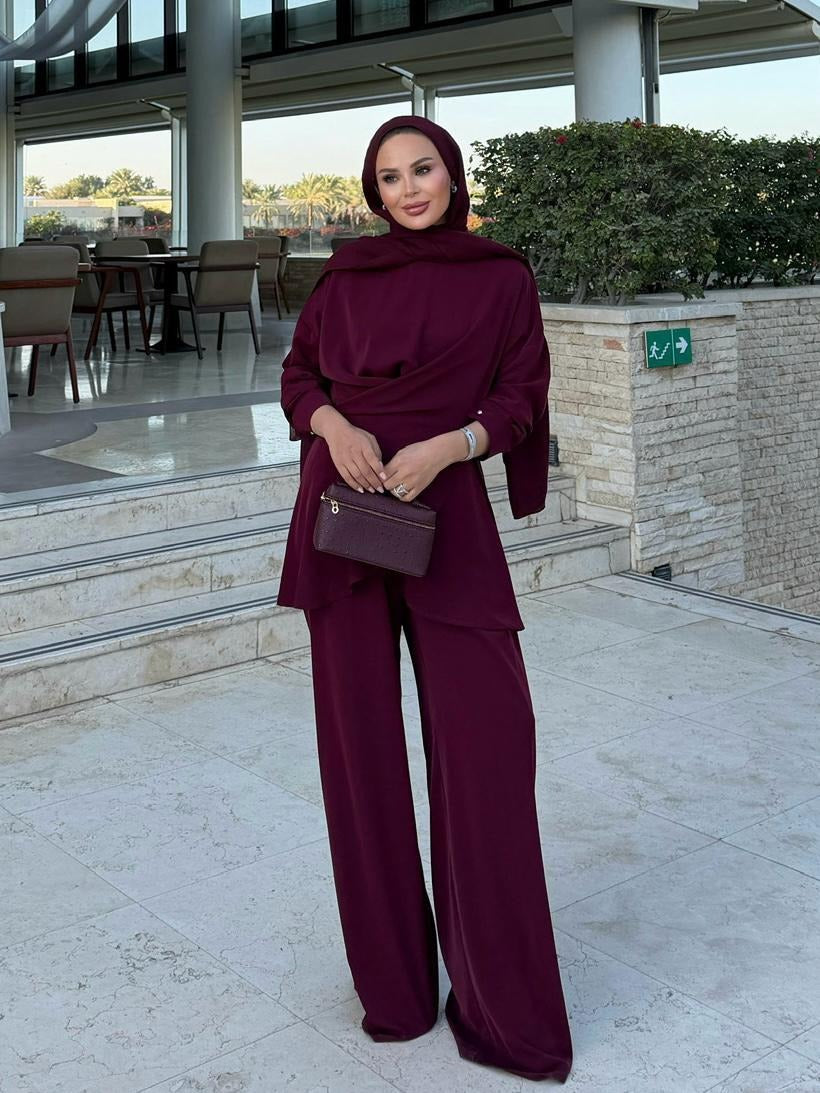 Flower Pants Set – Burgundy