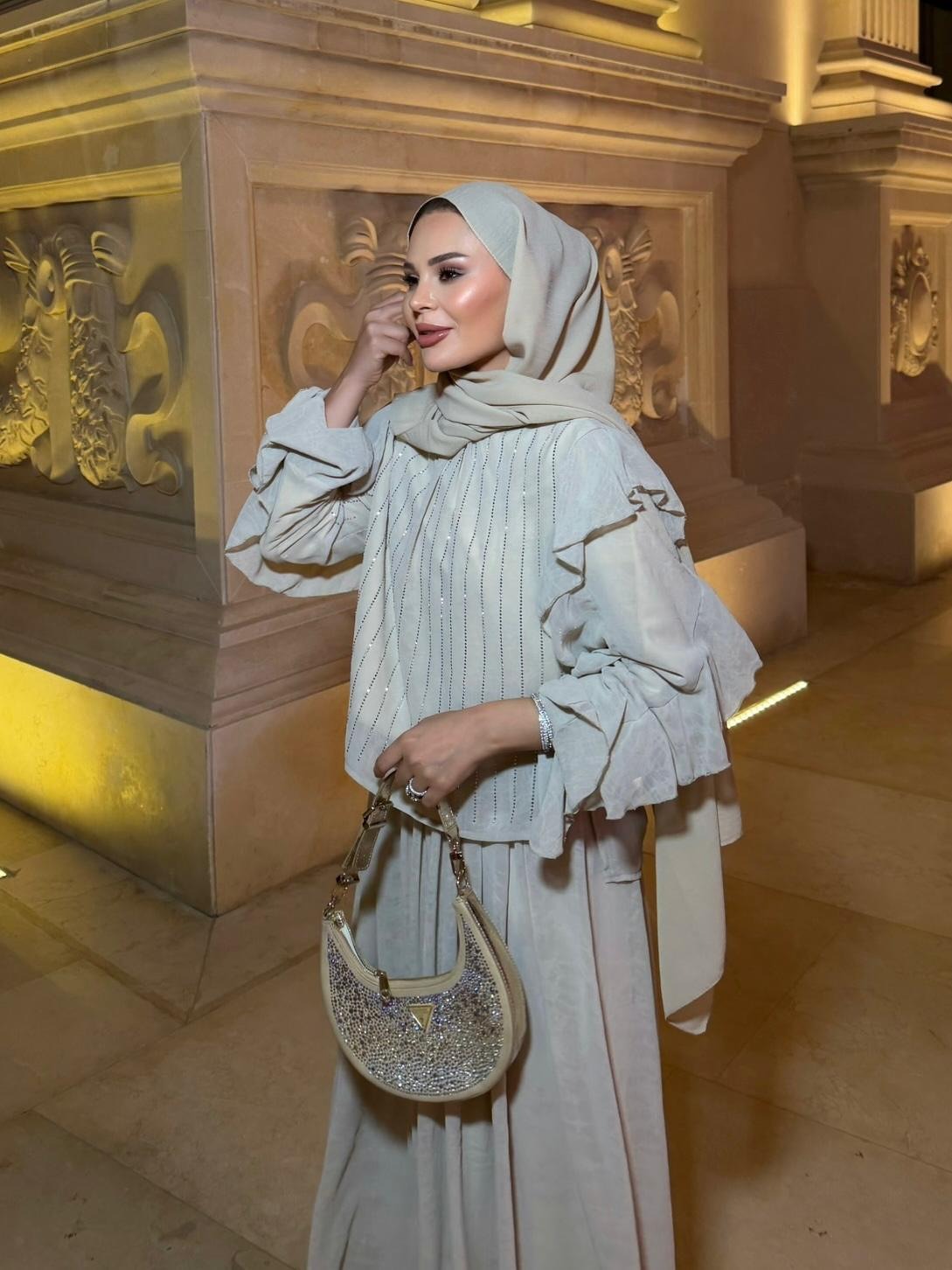 Mia Shimmer Skirt Set – Beige