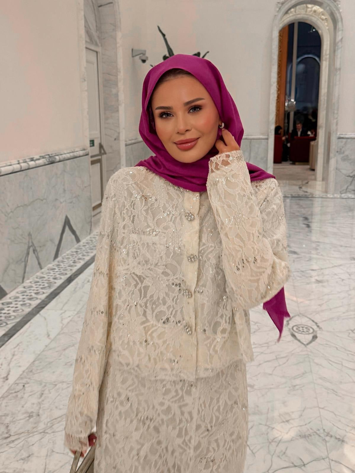 Lace Shimmer Skirt Set – Ecrou