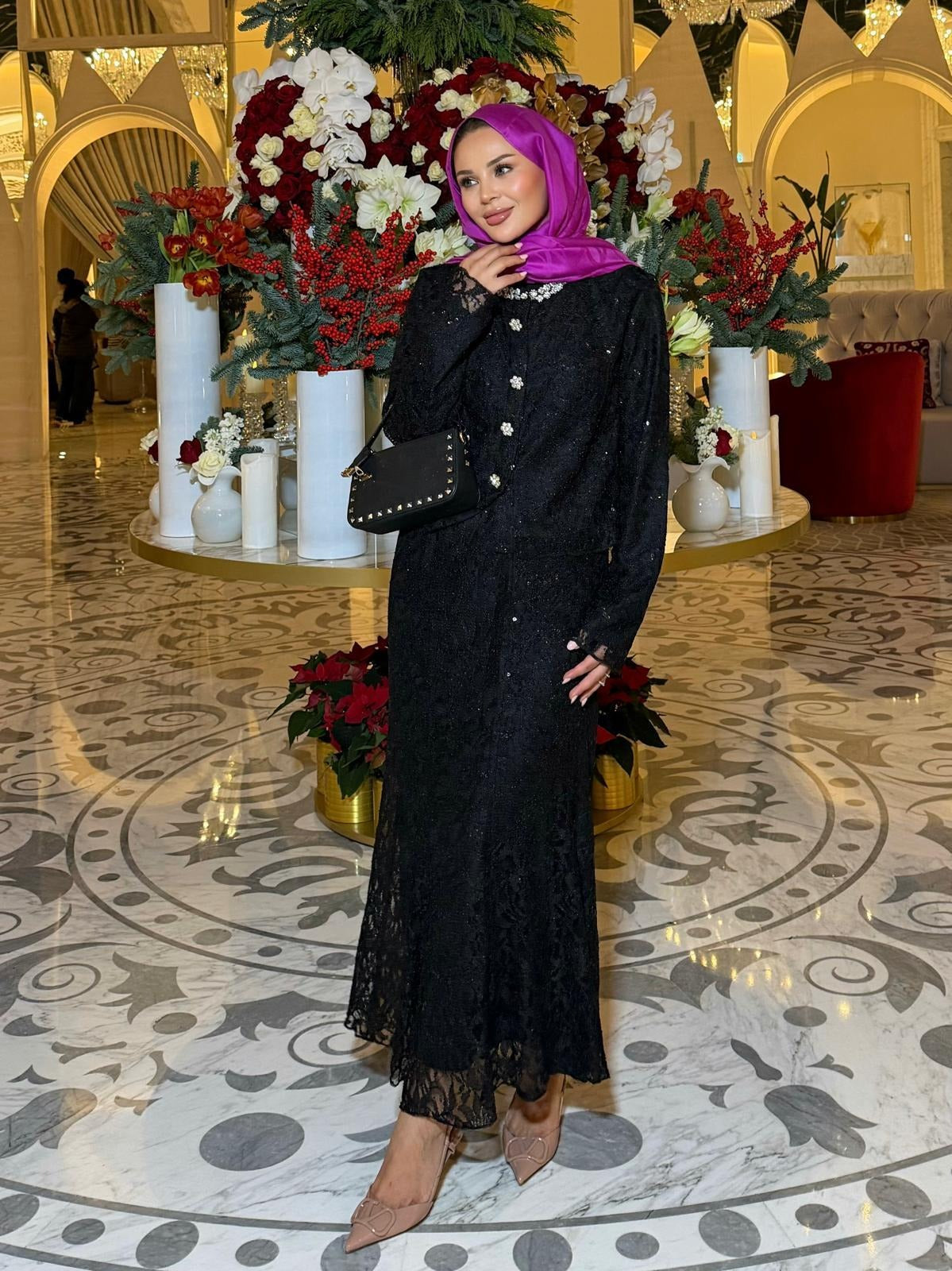 Lace Shimmer Skirt Set – Black