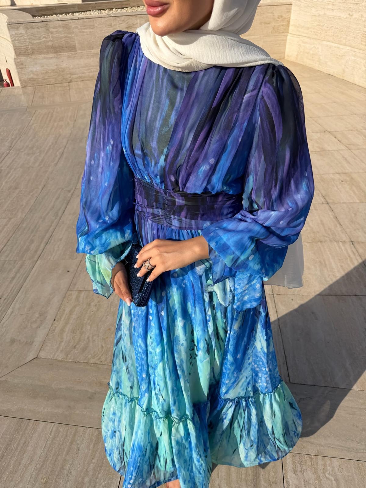 Ruffle Maxi Dress- Blue