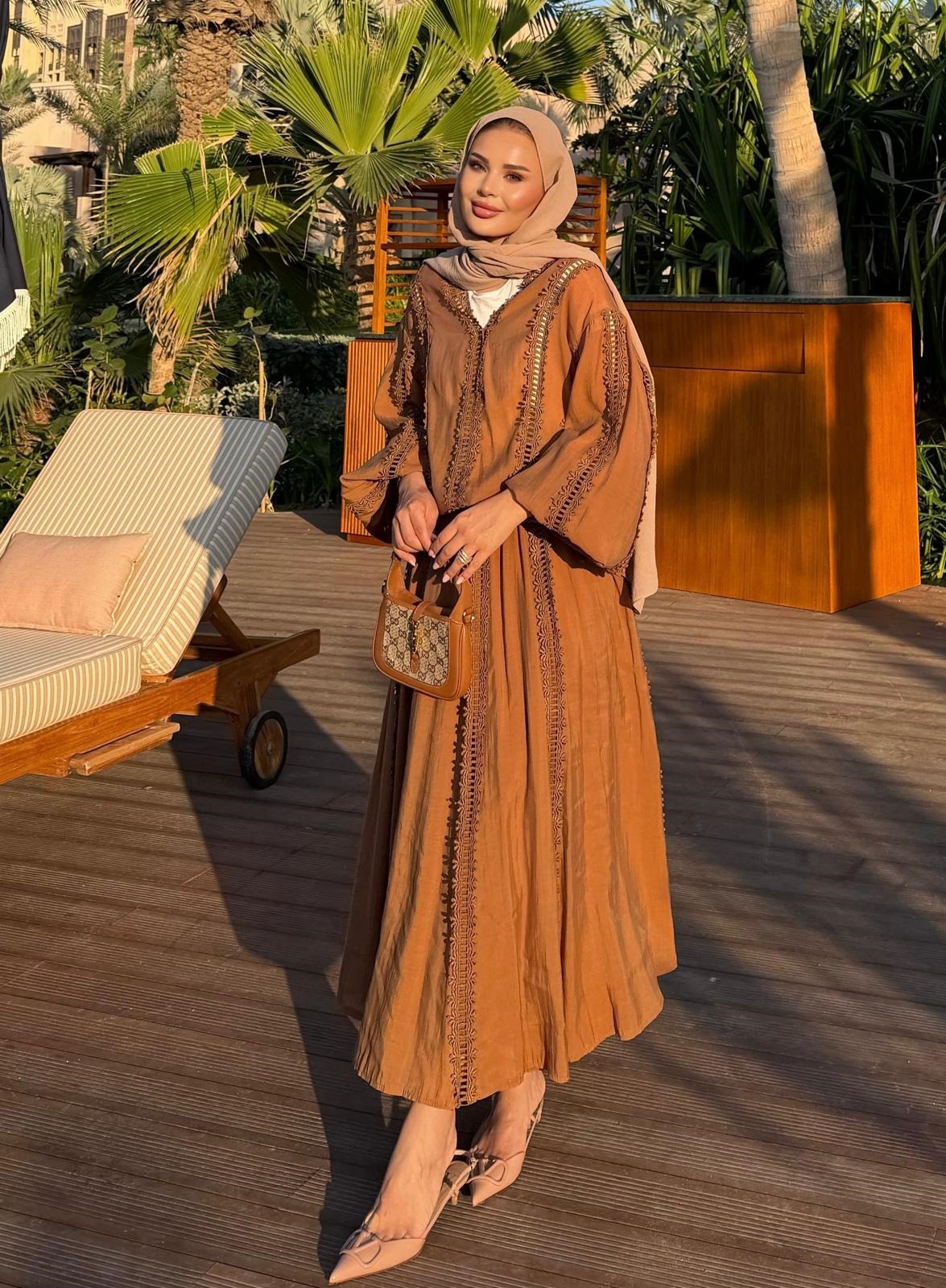 Lace Trim V-Neck Oversized Top & Flared Maxi Skirt Co-ord Set - Cinnamon