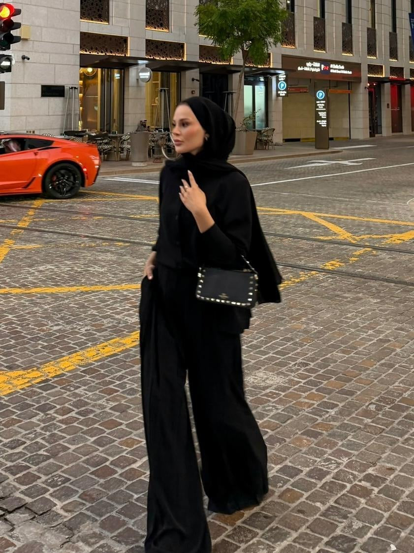 Daphne Pleated Pants Set – Black