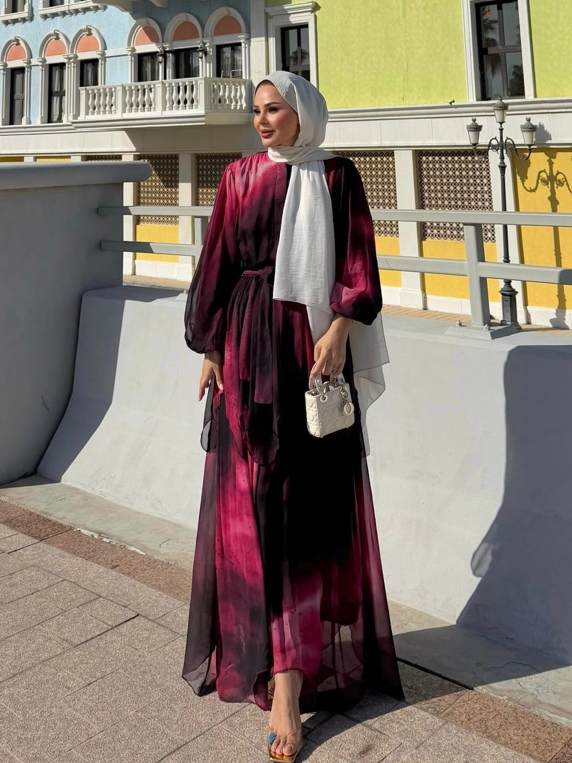 Rose Flowy Dress – Burgundy