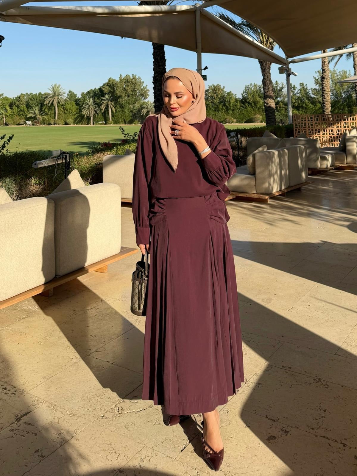 Sofia Maxi Skirt Set – Burgundy