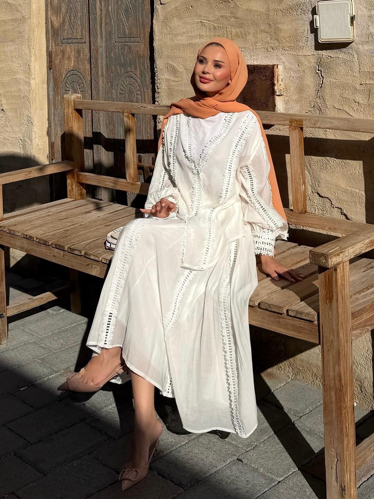 Lace Trim V-Neck Oversized Top & Flared Maxi Skirt Co-ord Set - Ecrou