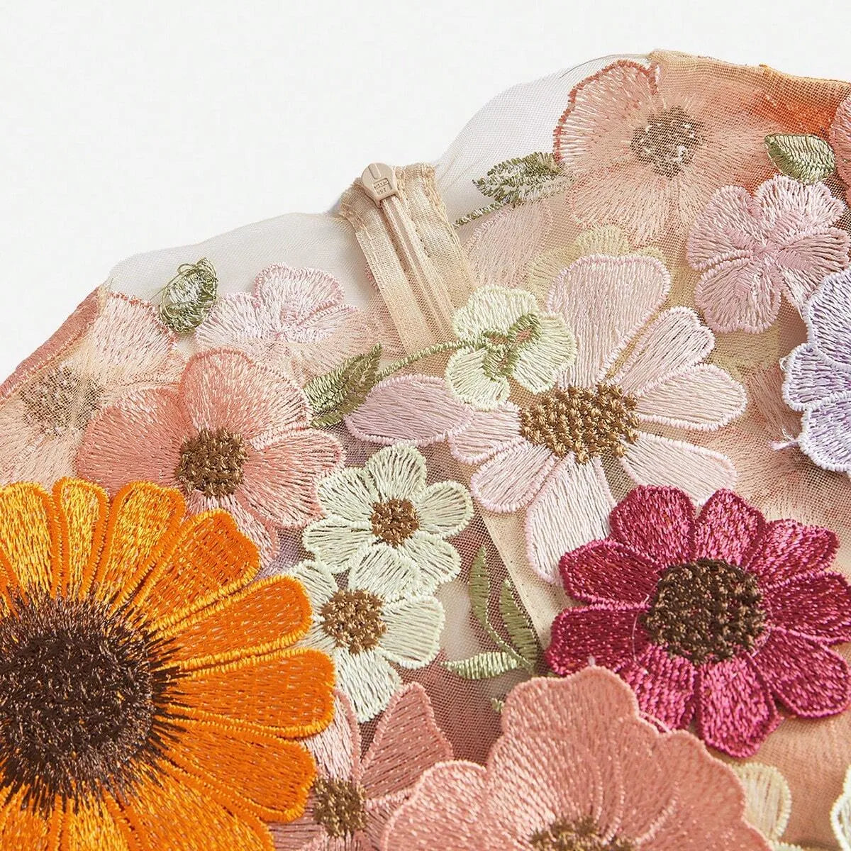 Elegant Mesh Floral Embroidery Maxi Dress