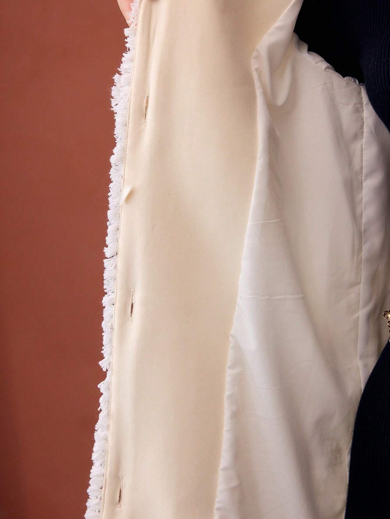 Tweed Solid Long Coat with Raw