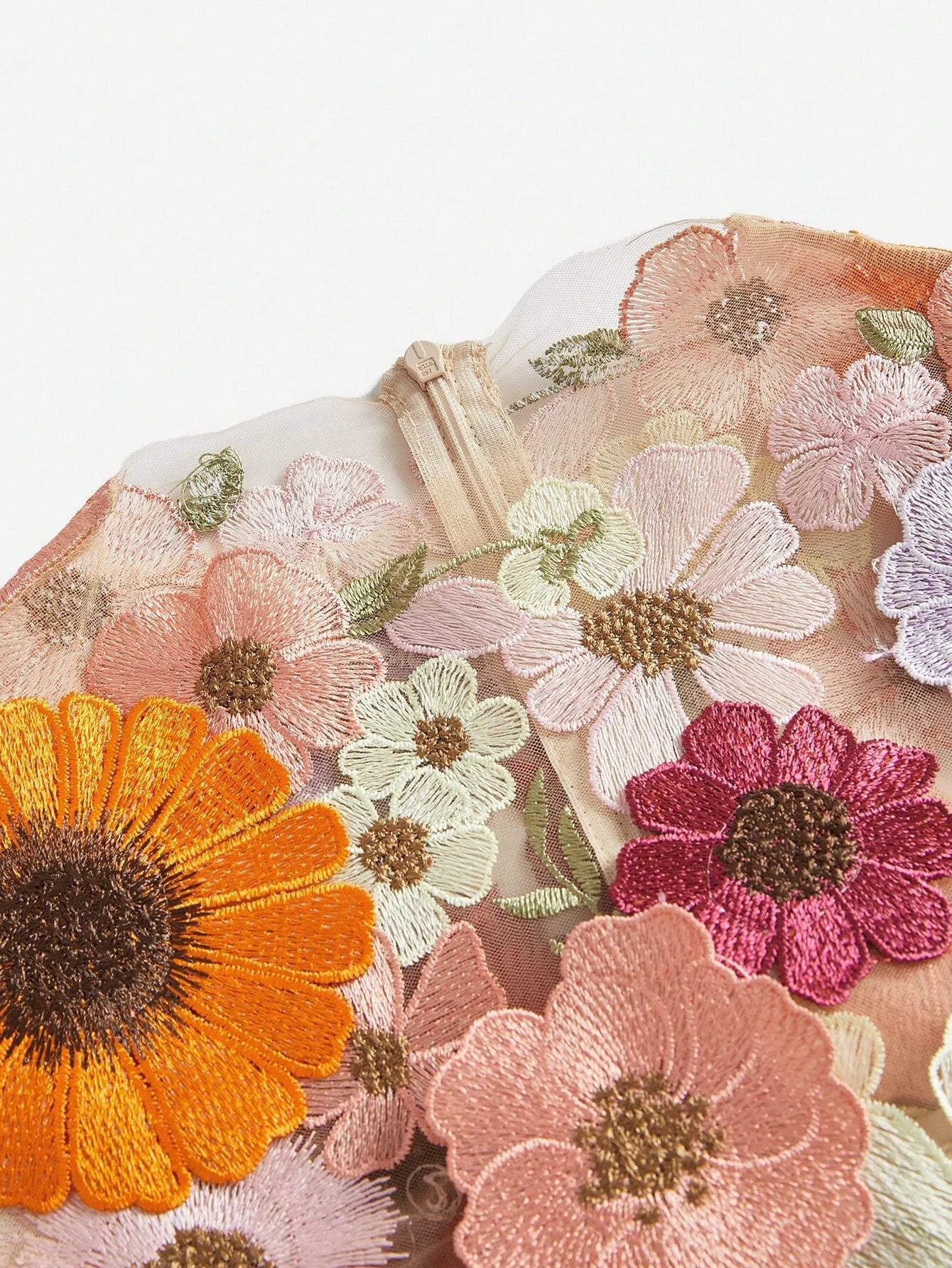 Elegant Mesh Floral Embroidery Maxi Dress