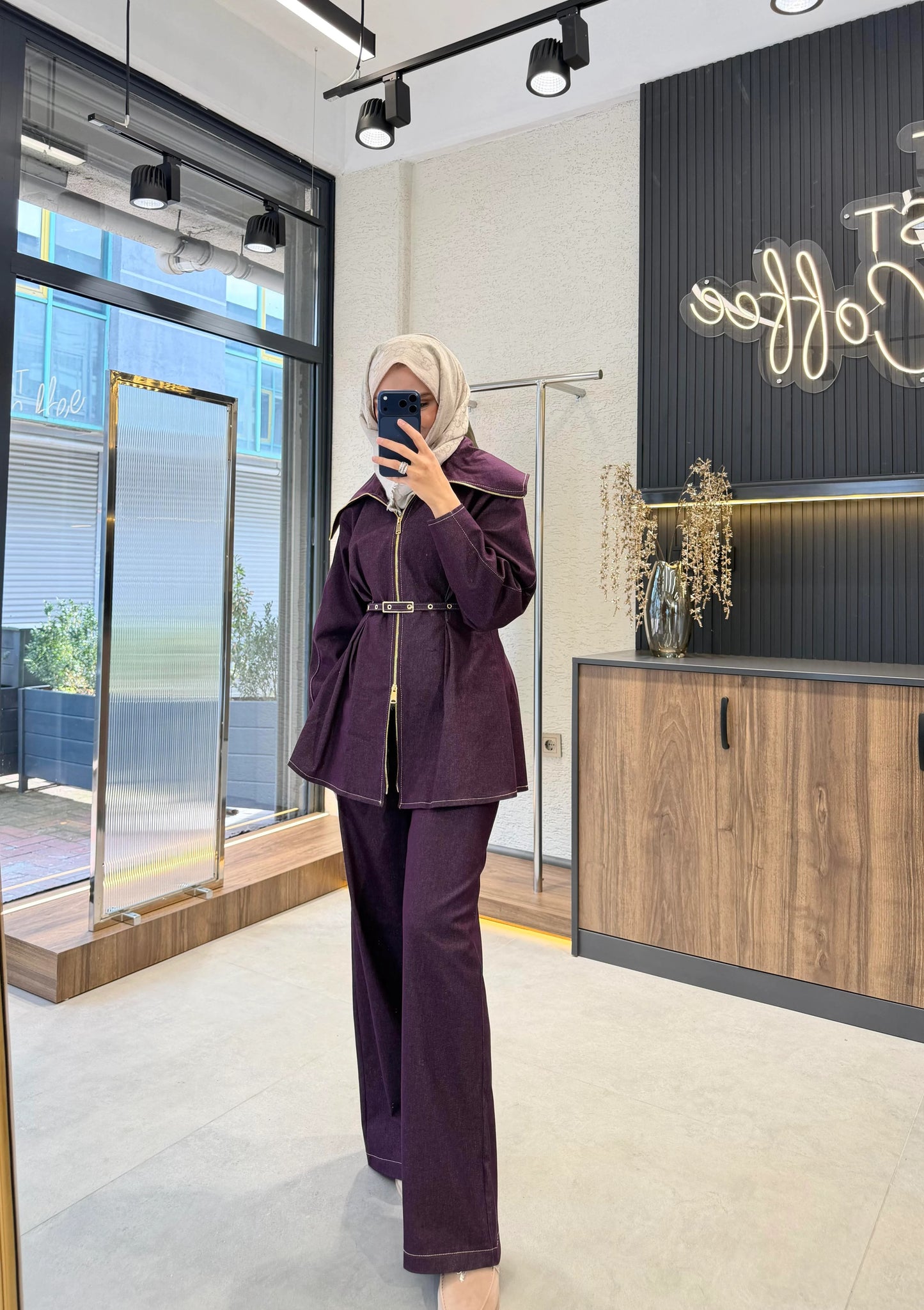 Pera Belted Set – Burgundy