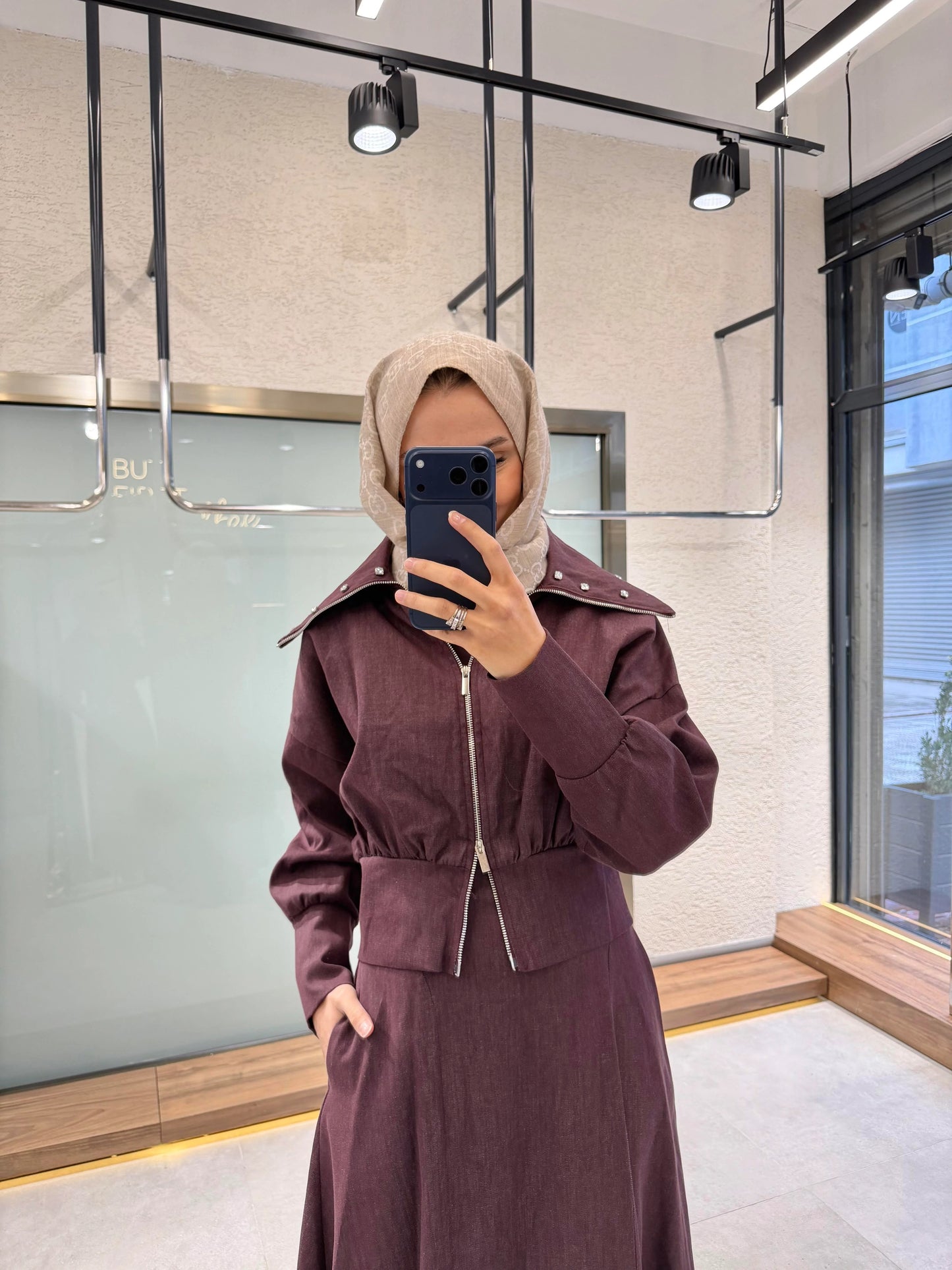 Elara Jacket Dress Set – Burgundy