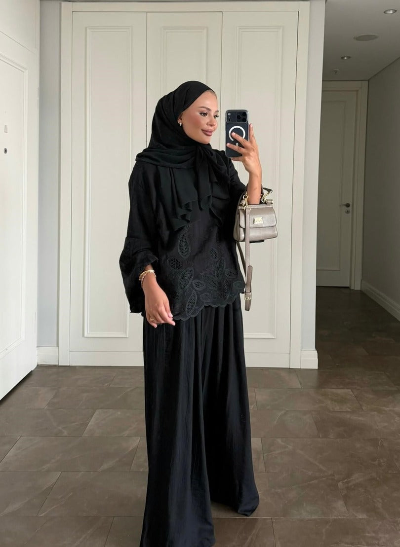 Dolly Black Modest Pant Set - Elegant Two Piece Tunic Outfit