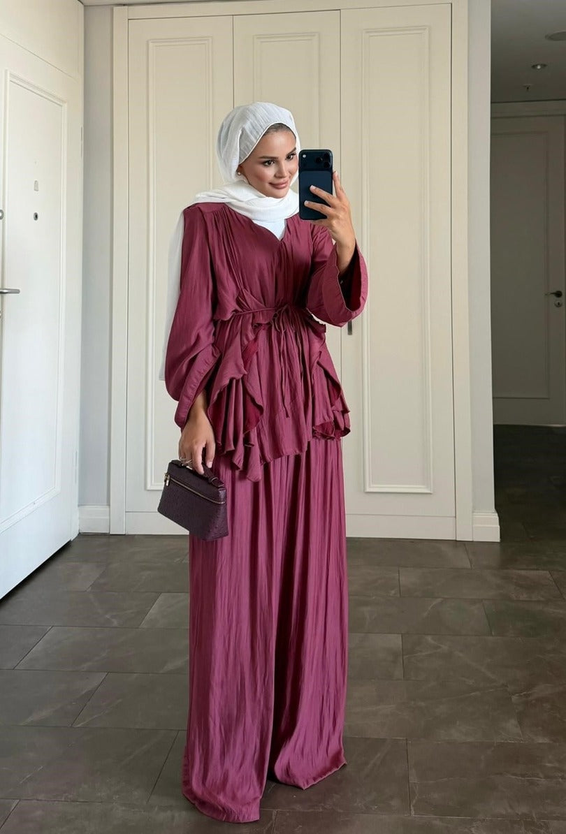 Blair Lined One Size Tunic Co-Ord - Plum
