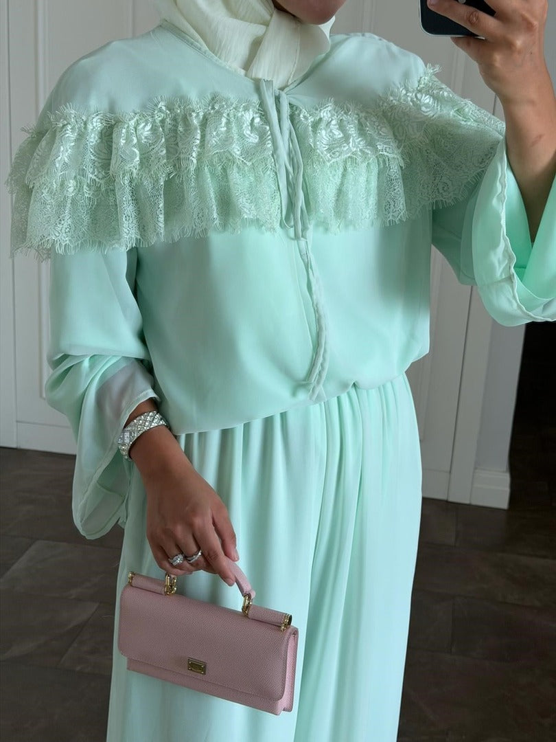 Ivana Mint Modest Pantolon Takımı - Astarlı İki Parça Tunik ve Pantolon Takımı