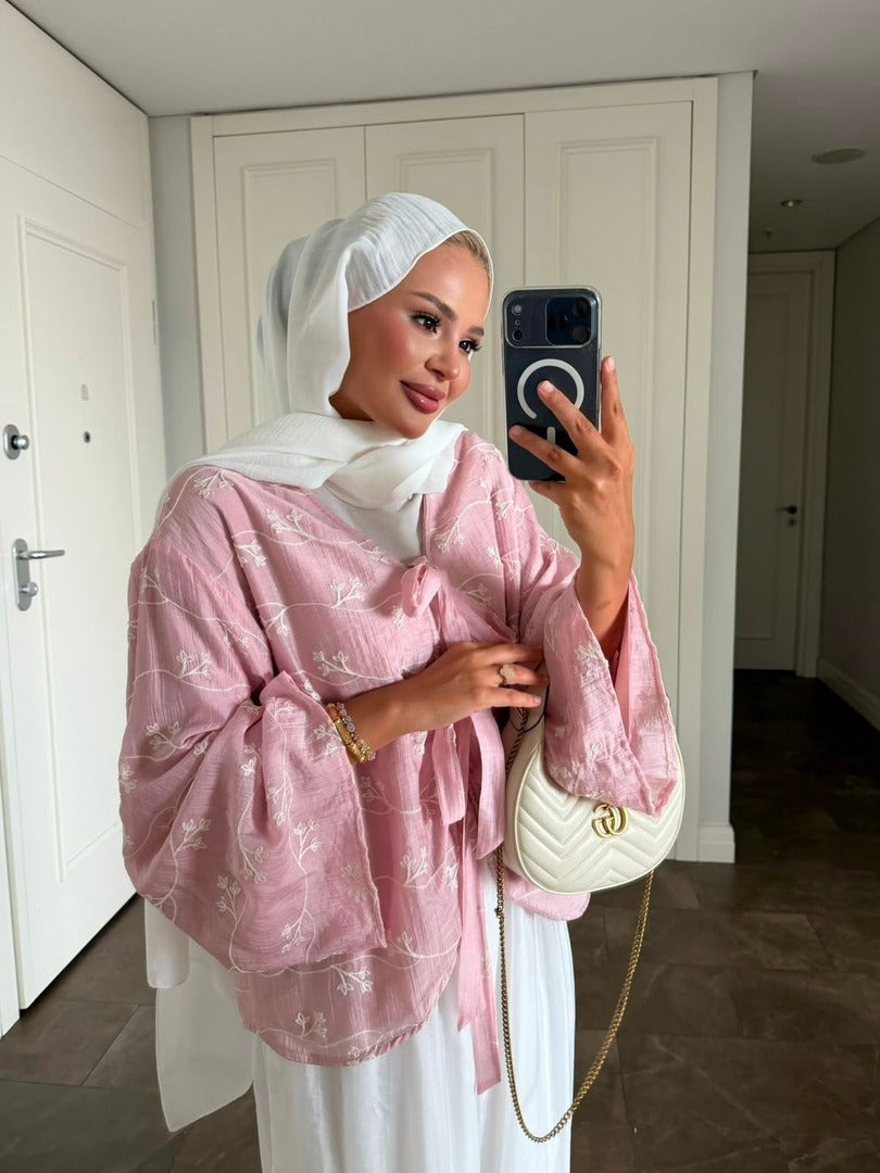 Elena Pembe Mütevazı Pantolon Takımı - Ön Sipariş İki Parça Tunik Kıyafet