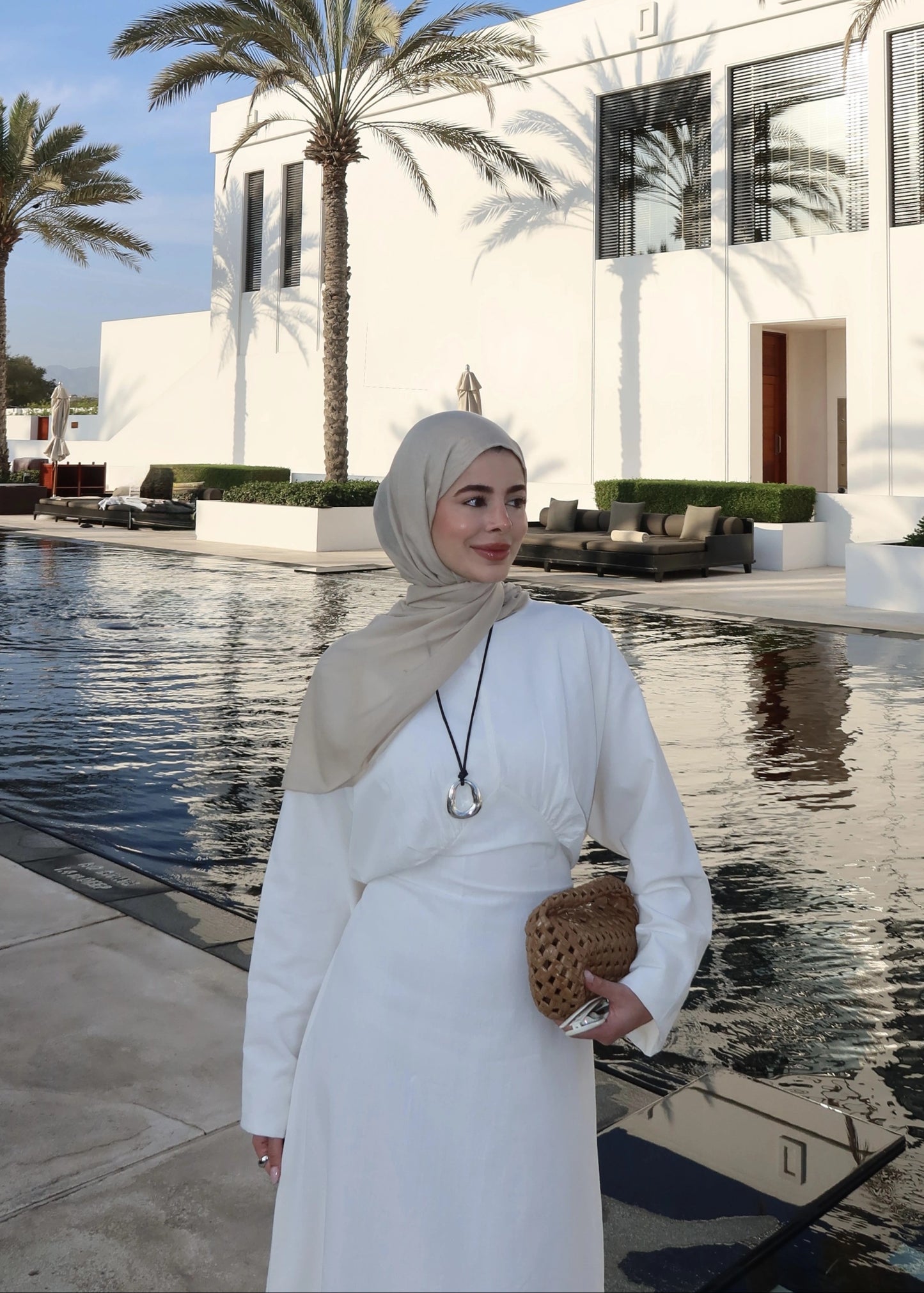 White Cotton Tie-Back Maxi Dress - Waist Detail Long Sleeve Gown