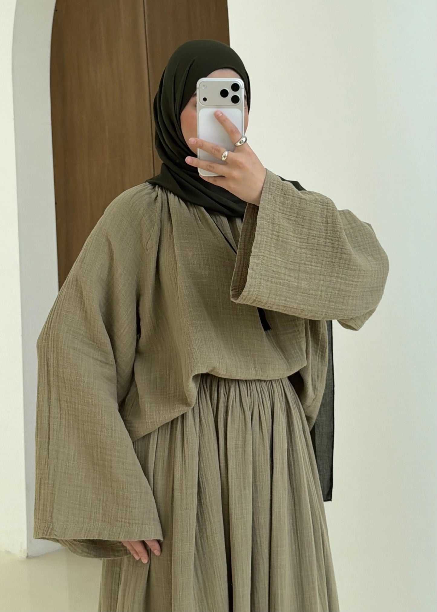 Khaki Muslin Two-Piece Set