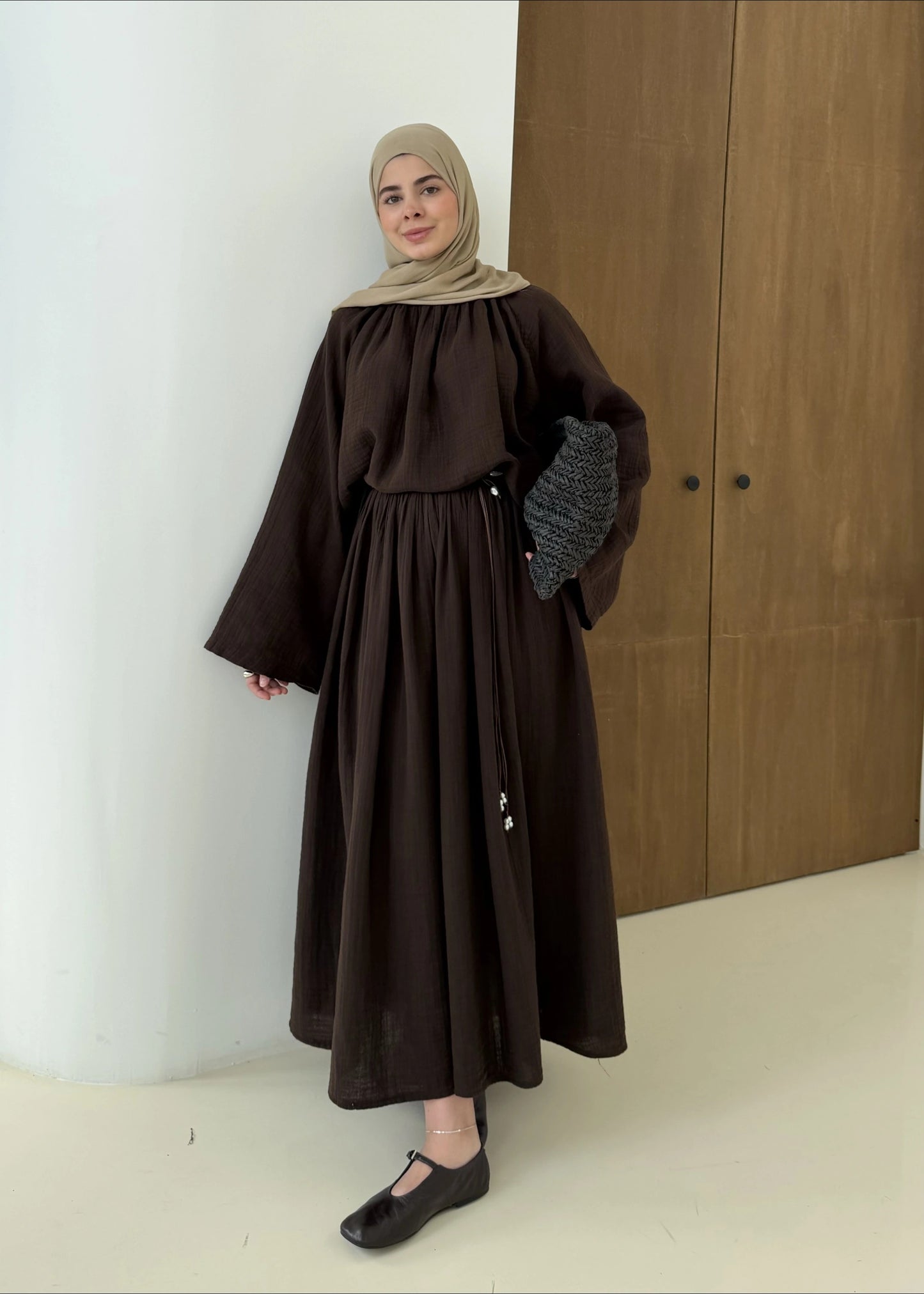 Coffee Brown Muslin Two-Piece Set