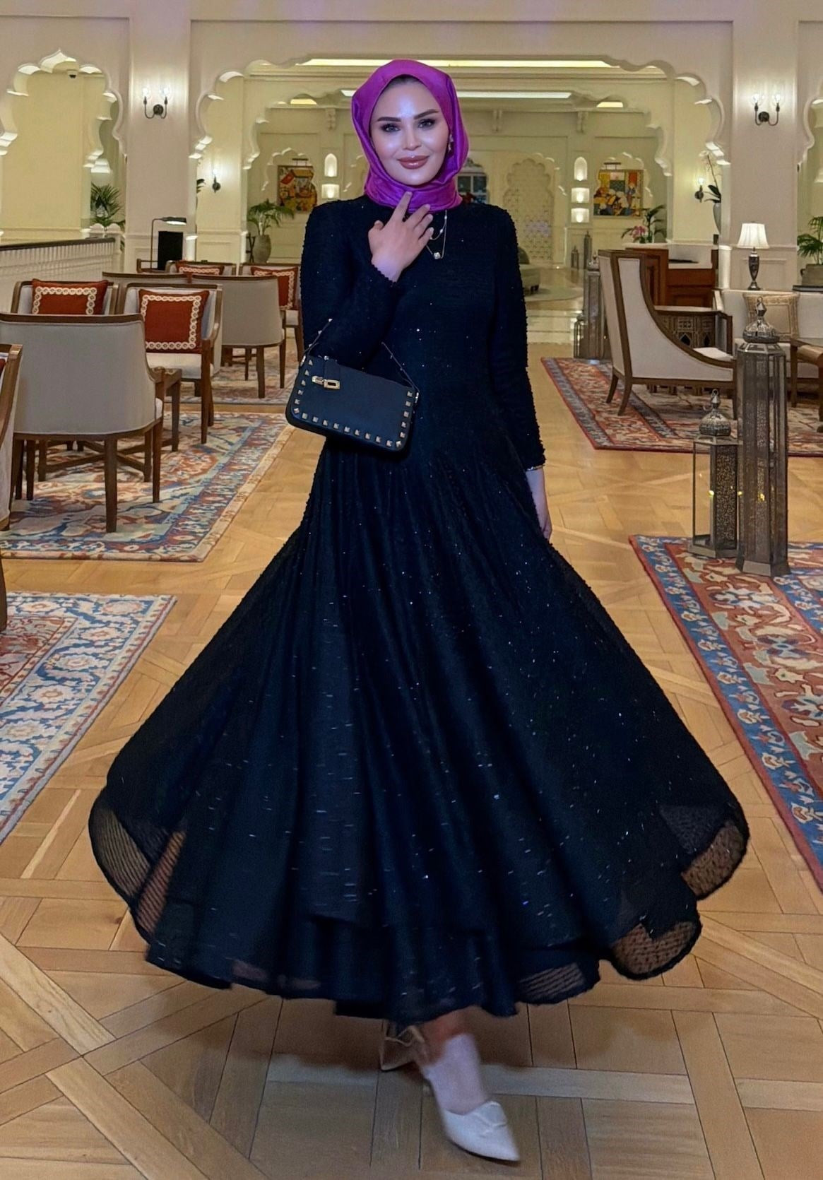 Asos Black Shimmer Textured Tiered Maxi Dress with Smocked Bodice