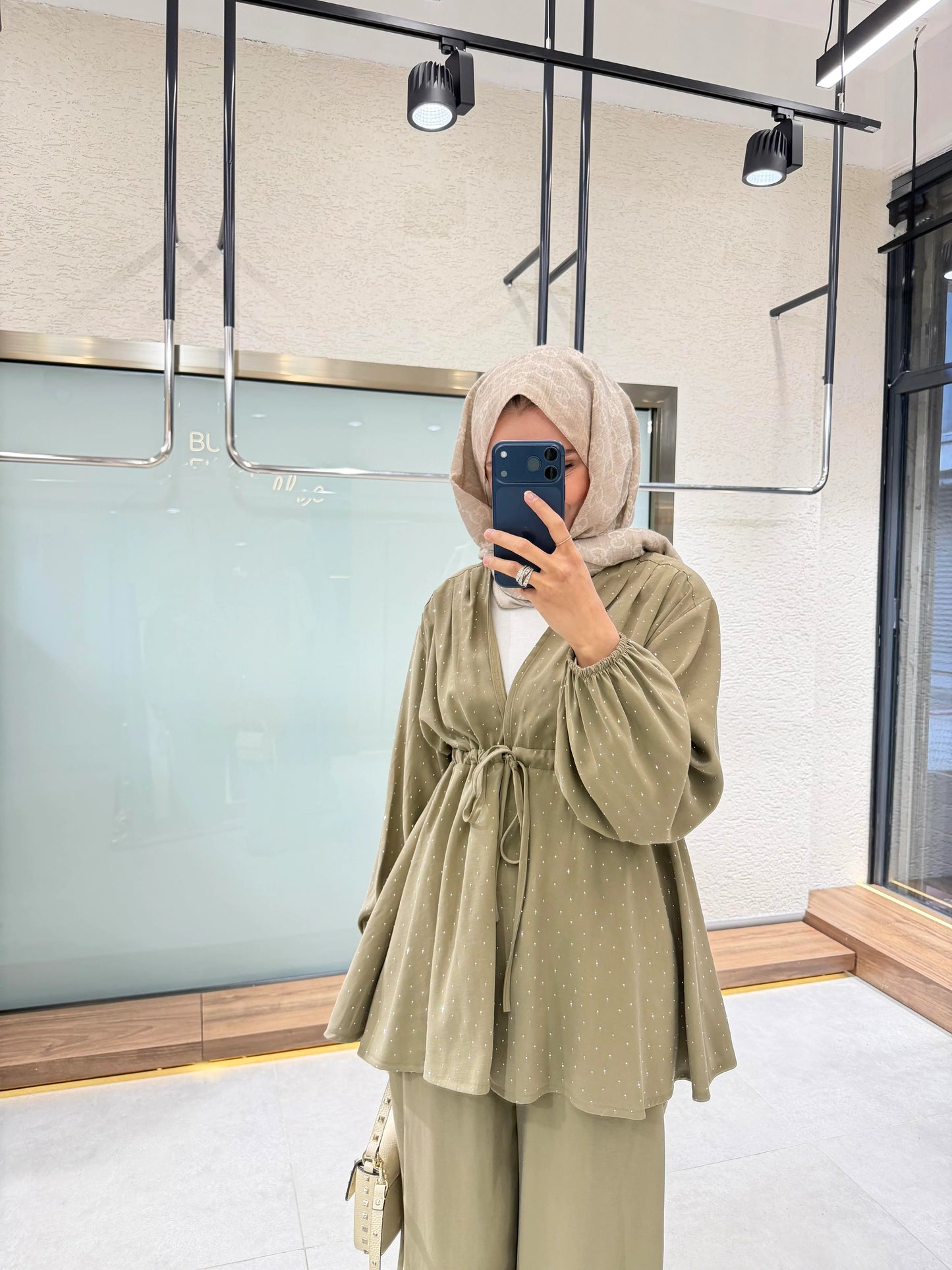 Stone Embellished Set – Sage Green