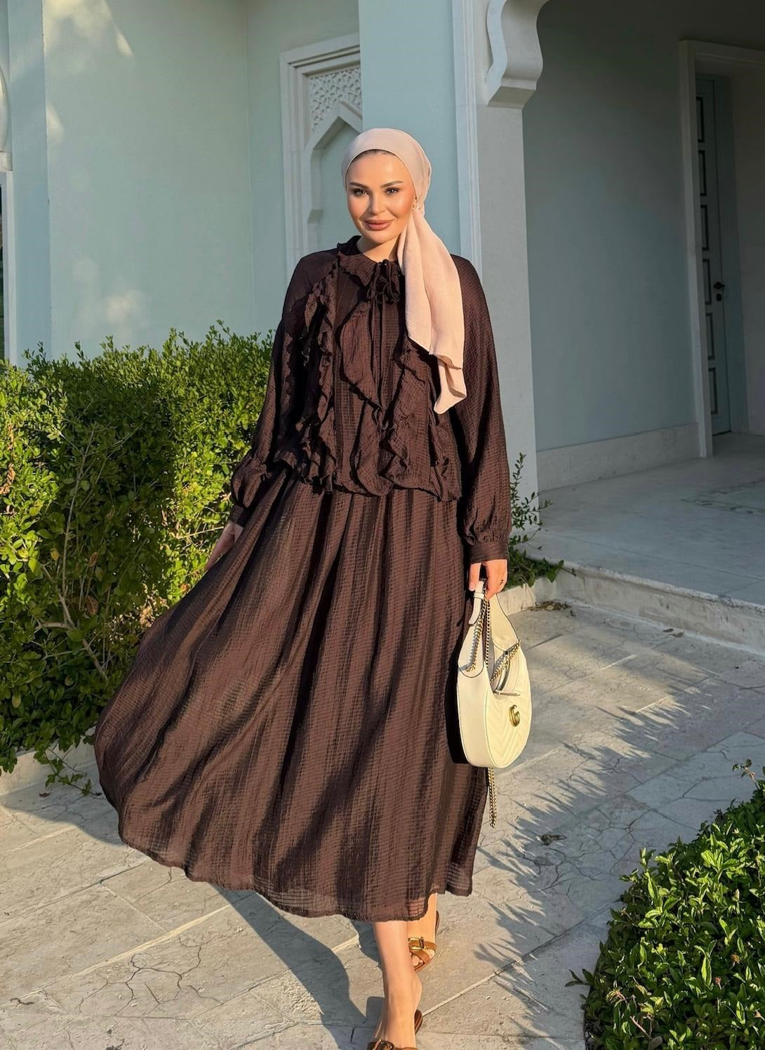 Nora Two-Piece Skirt Set – Brown