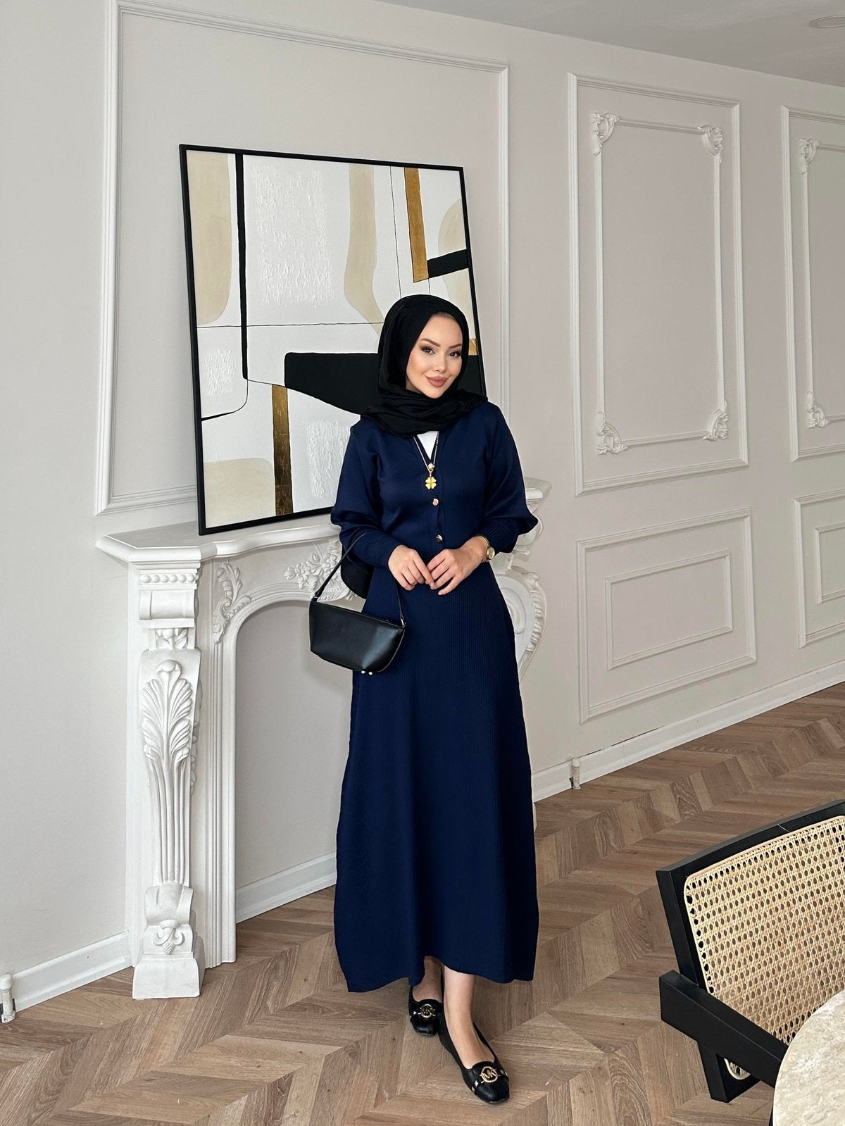 Knit Dress – Navy with Gold Buttons