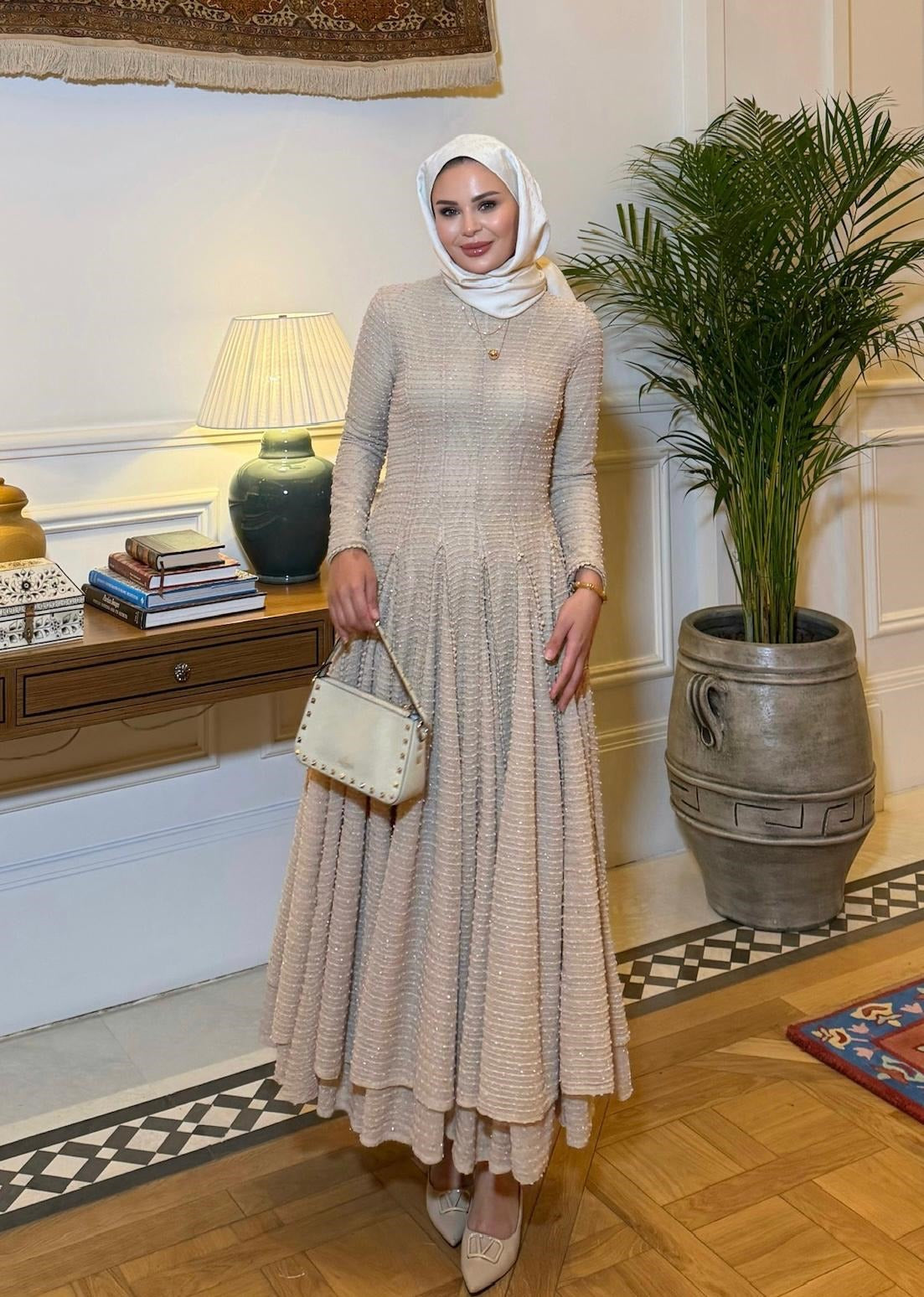 Asos Cream Shimmer Textured Tiered Maxi Dress with Smocked Bodice