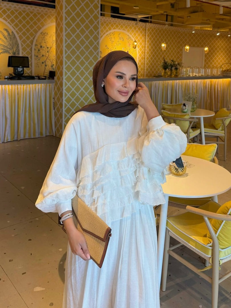 Tiered Ruffle Blouse & Pleated Maxi Skirt Co-ord Set - Ecrou