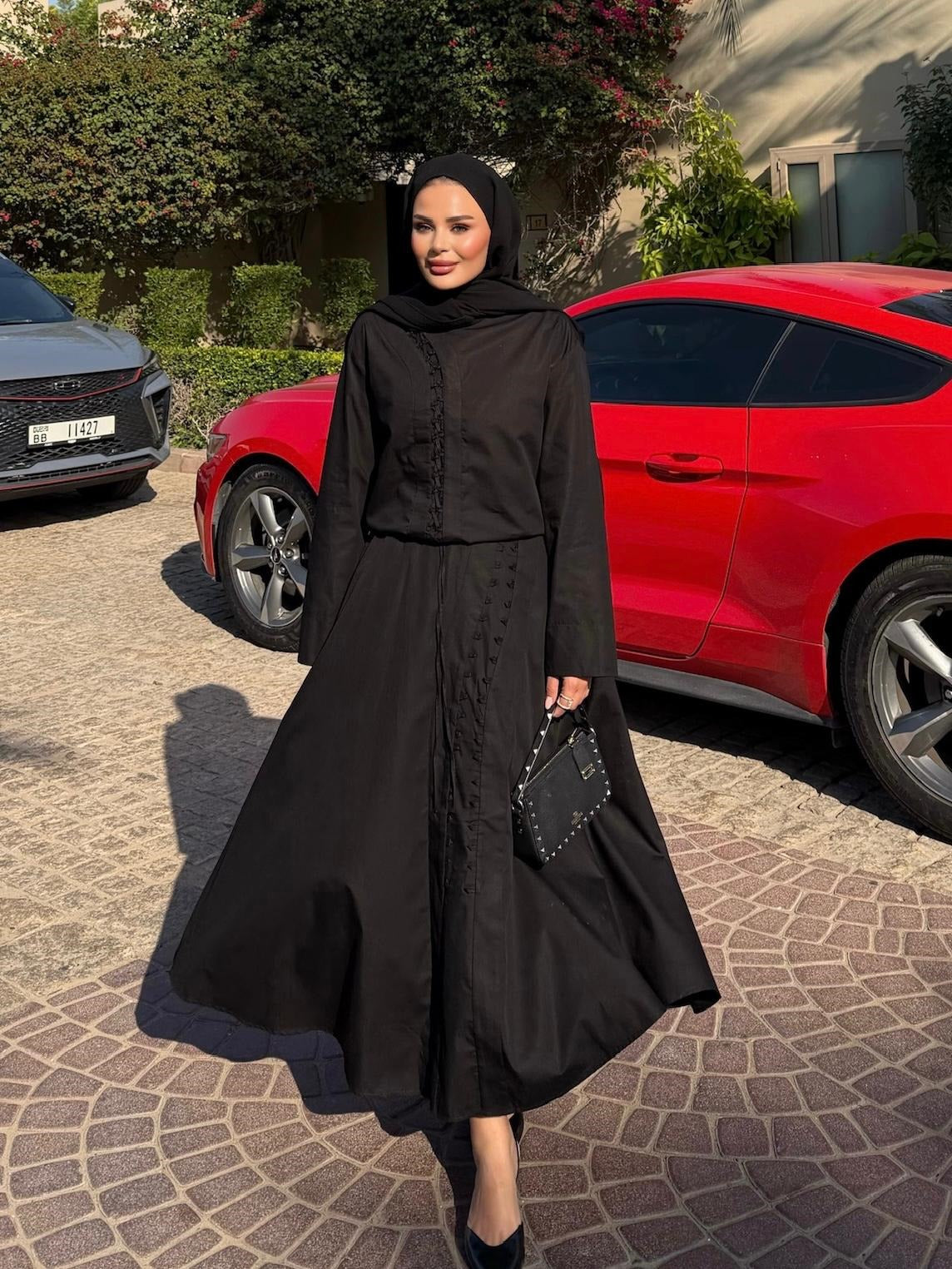 Ruffle Trim Button-Down Co-ord Set with Flared Maxi Skirt - Black