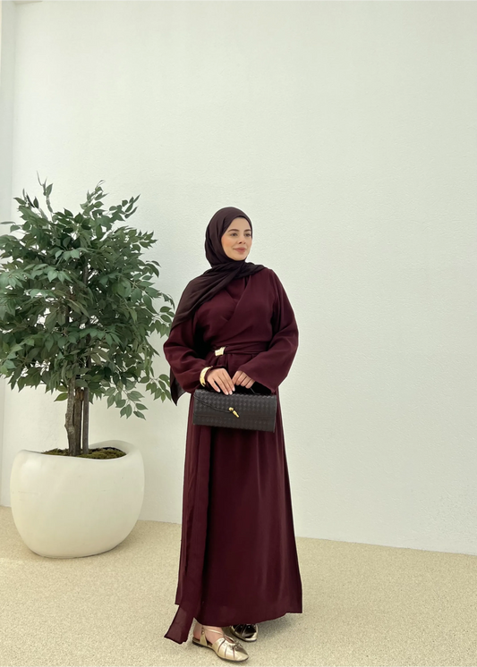 Burgundy Tencel Dress with Buckle Detail