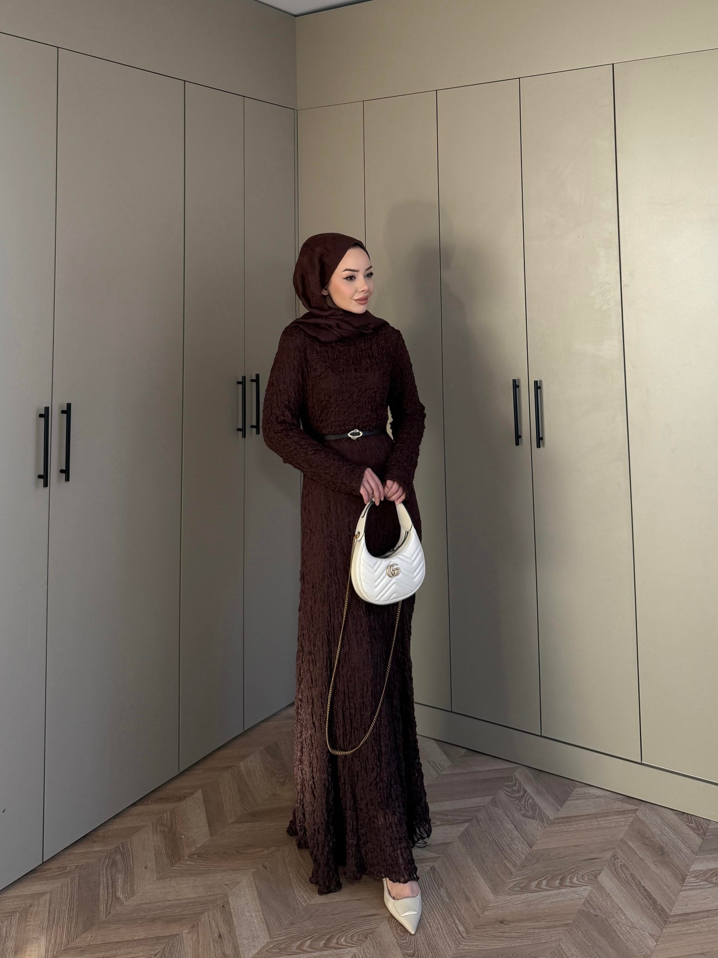 Brown Lace Dress with Removable Belt