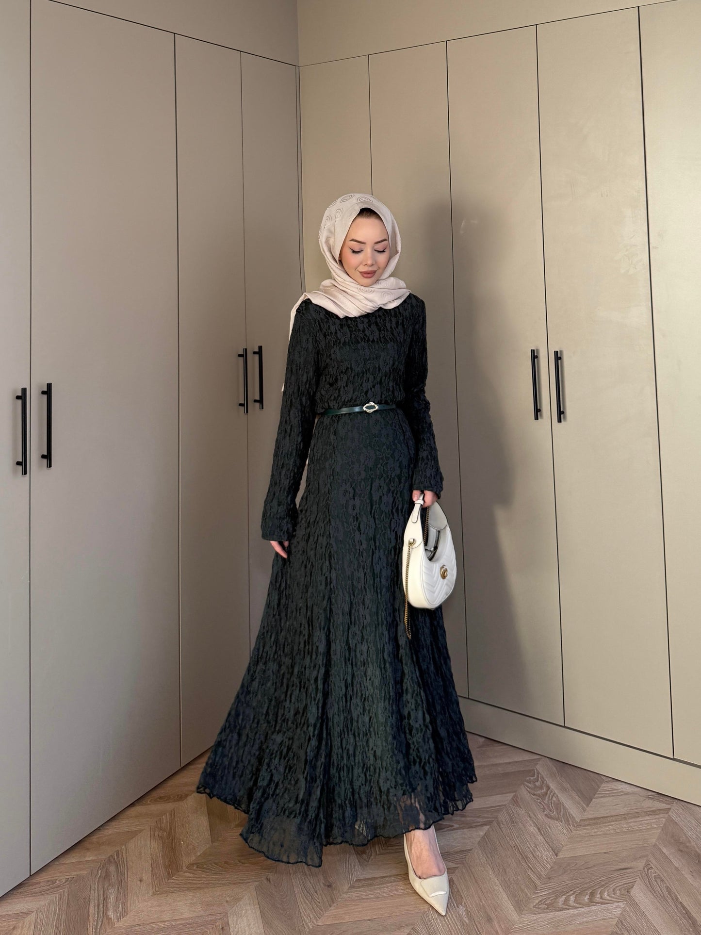 Emerald Lace Dress with Removable Belt