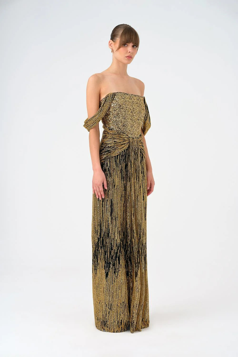 Low Shoulder Strapless Collar Stone Long Evening Dress