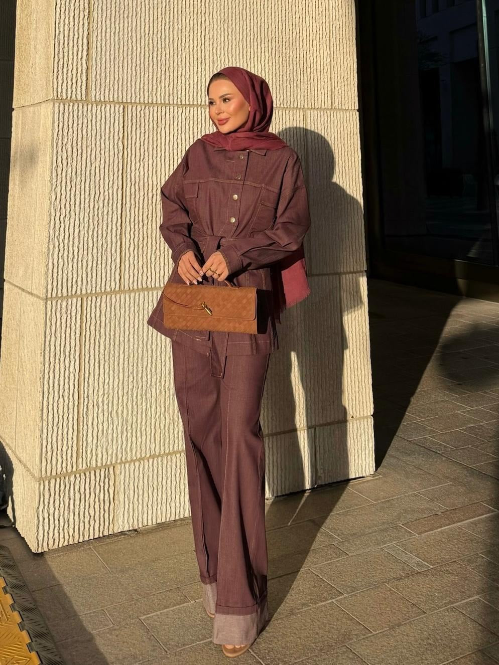 Manche Denim Set – Burgundy