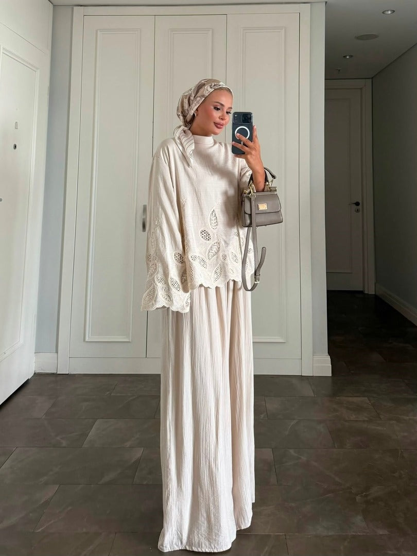 Dolly Beige Modest Pant Set - Elegant Two Piece Tunic Outfit