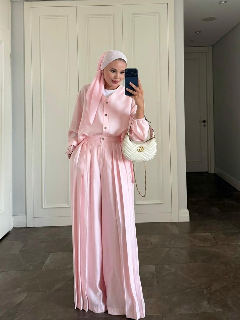 İki Parça Uyumlu Uzun Kollu Takım - Açık Pembe