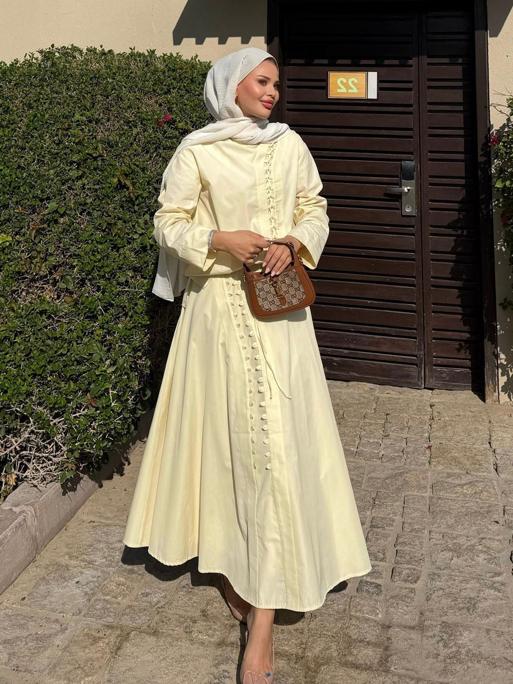 Ruffle Trim Button-Down Co-ord Set with Flared Maxi Skirt - Yellow