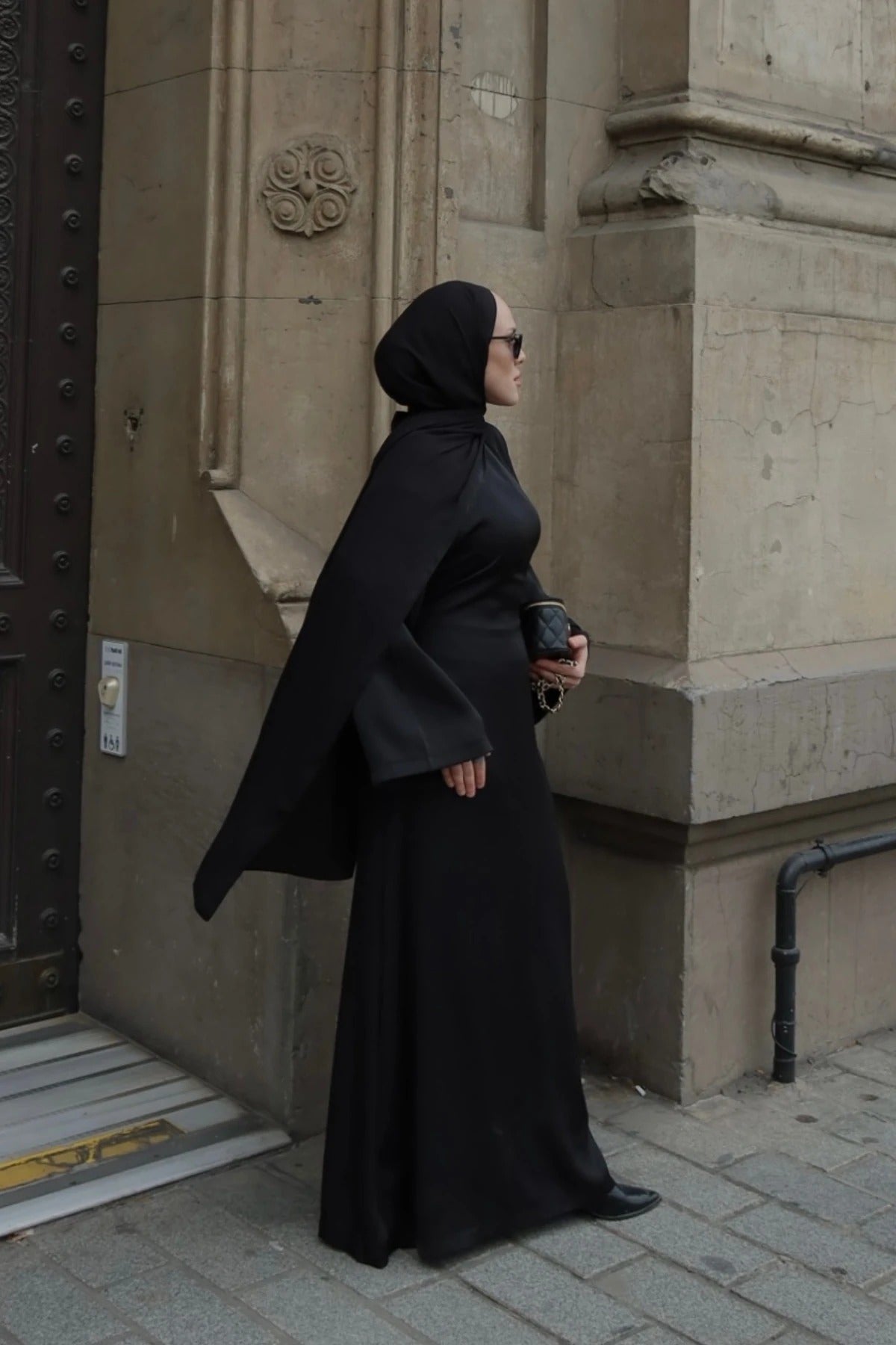 Black Satin Adjustable Waist Dress